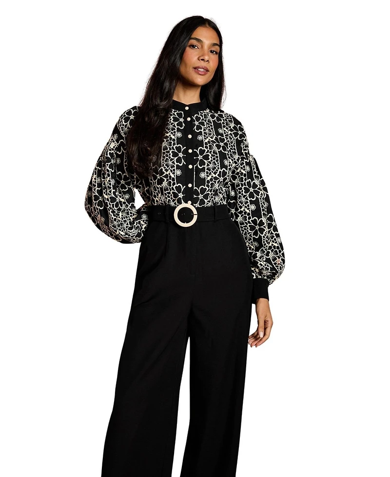 Coast Women's Blouson Sleeve Belted Wide Leg Jumpsuit