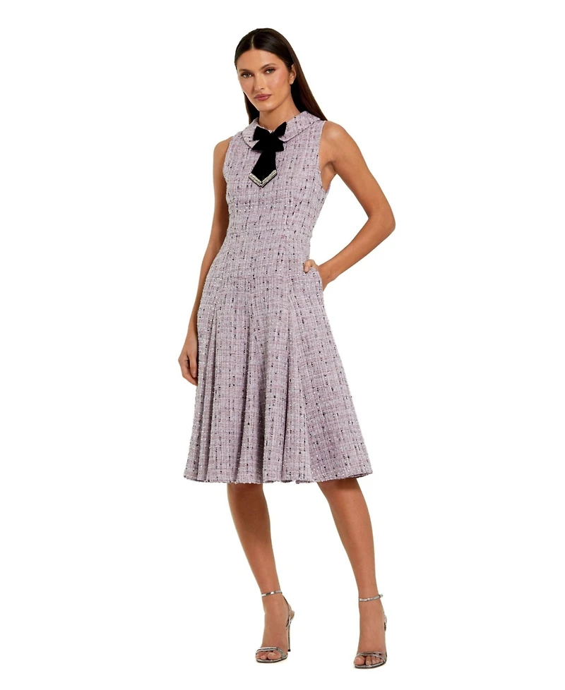 Mac Duggal Women's Sleeveless Boucle A-Line Midi Dress With Bow