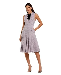 Mac Duggal Women's Sleeveless Boucle A-Line Midi Dress With Bow