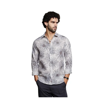 Campus Sutra Men's Coin Grey Gloomy Daisy Shirt