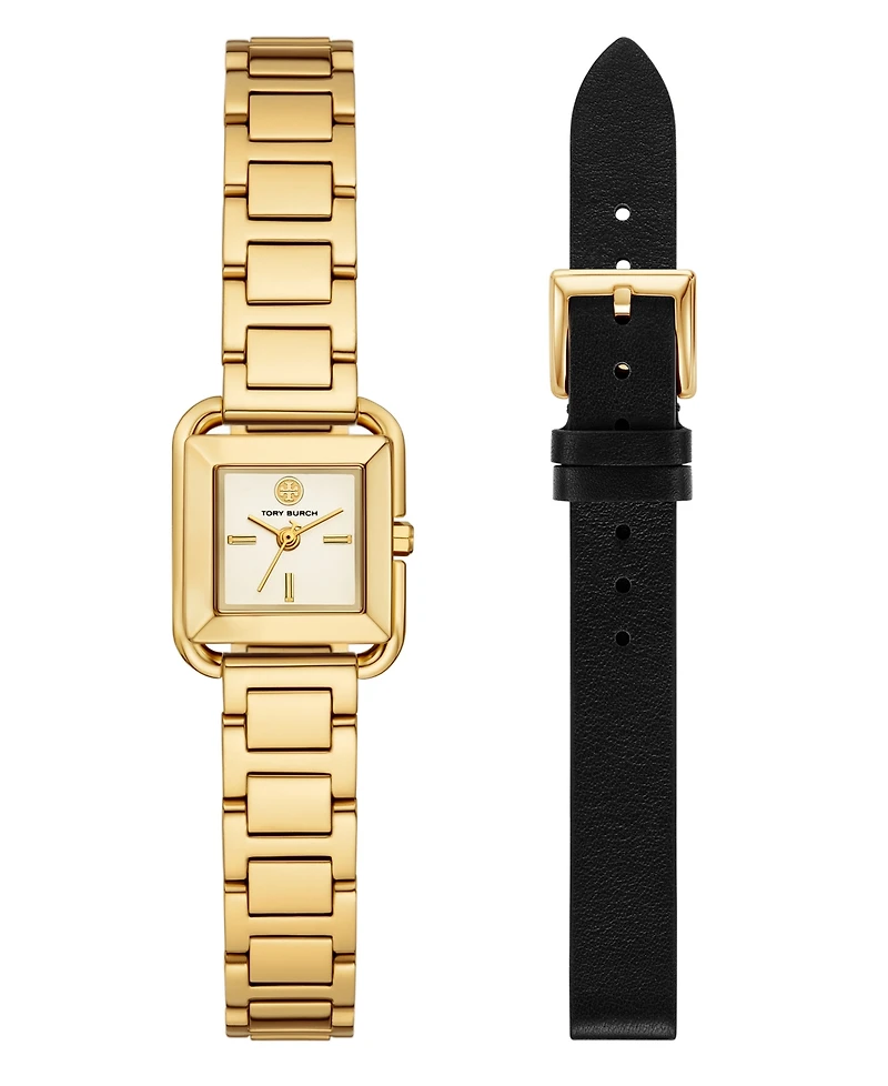 Tory Burch Women's The Kira Square Small Gift Set Quartz Three-Hand Gold Stainless Steel, 19mm