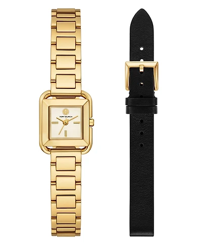 Tory Burch Women's The Kira Square Small Gift Set Quartz Three-Hand Gold Stainless Steel, 19mm