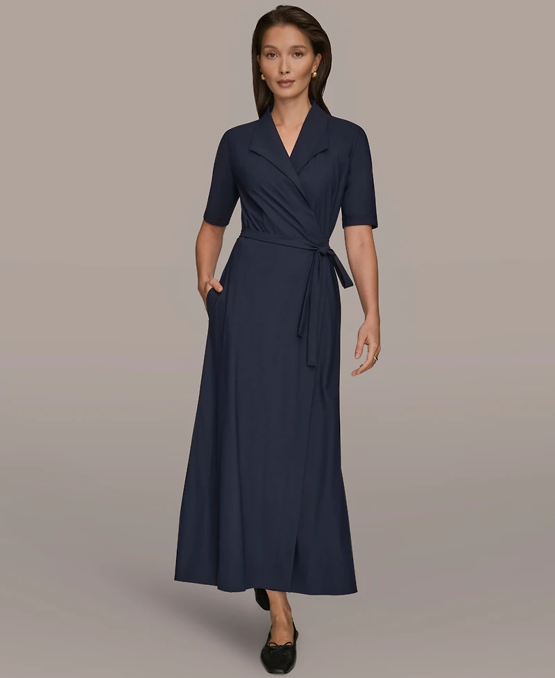 Donna Karan Weekend Women's Tricot Knit Elbow-Sleeve Collared Polo Dress