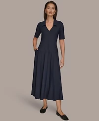 Donna Karan Weekend Women's Tricot Knit Elbow-Sleeve Polo Dress Clone