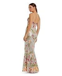 Mac Duggal Women's Sleeveless Bustier Floral Applique Gown