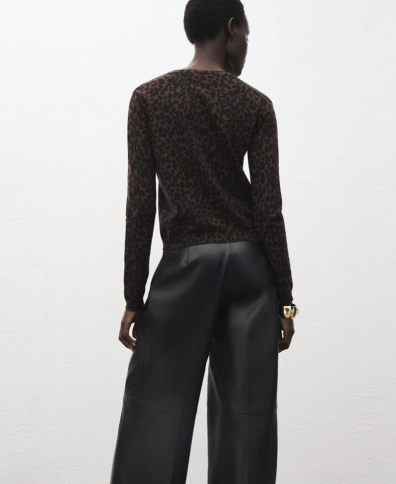 Mango Women's Ribbed Leopard-Print Sweater