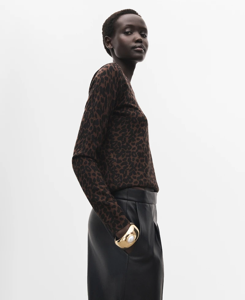 Mango Women's Ribbed Leopard-Print Sweater