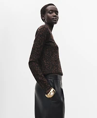 Mango Women's Ribbed Leopard-Print Sweater