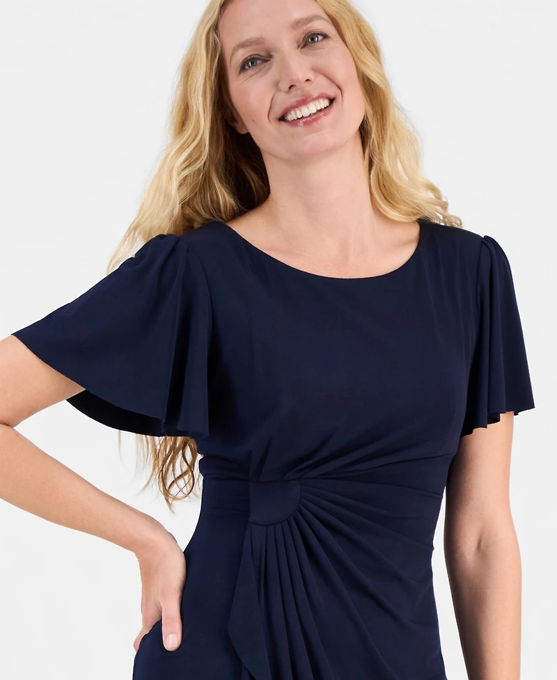Connected Women's Side-Gathered Flutter-Sleeve Dress