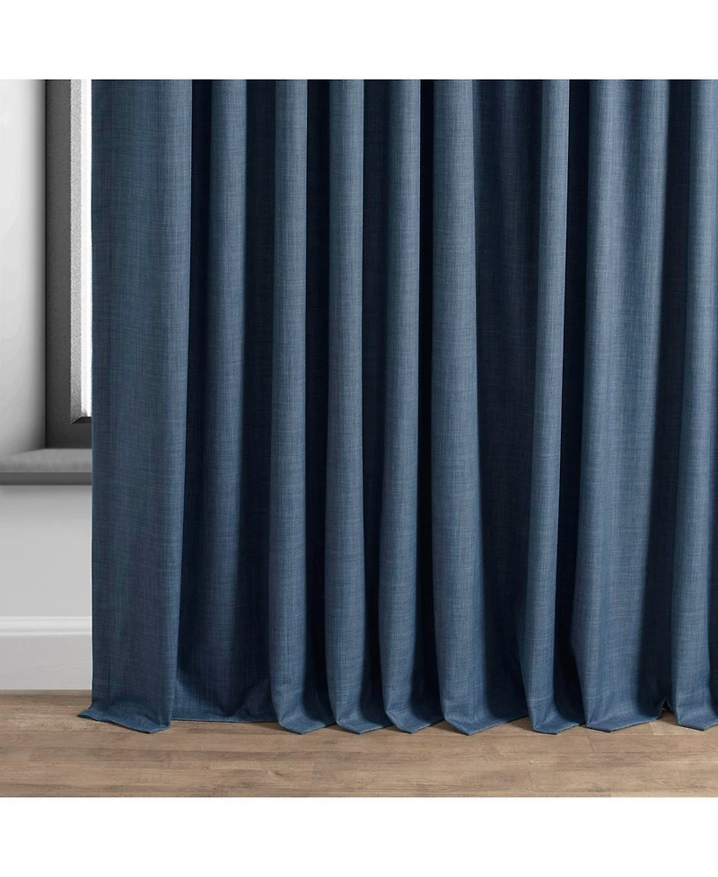 Half Price Drapes Dark Blue Extra Wide Performance Linen Hotel Blackout Curtain