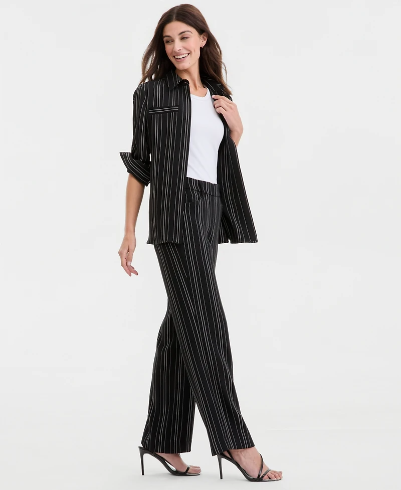Anne Klein Women's Striped Pull-On Wide-Leg Pants