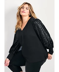 Avenue Women's Glam Sequin Sleeve Top