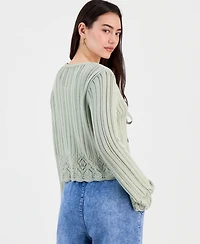 Hooked Up by Iot Juniors' Pointelle Tie-Front Cardigan