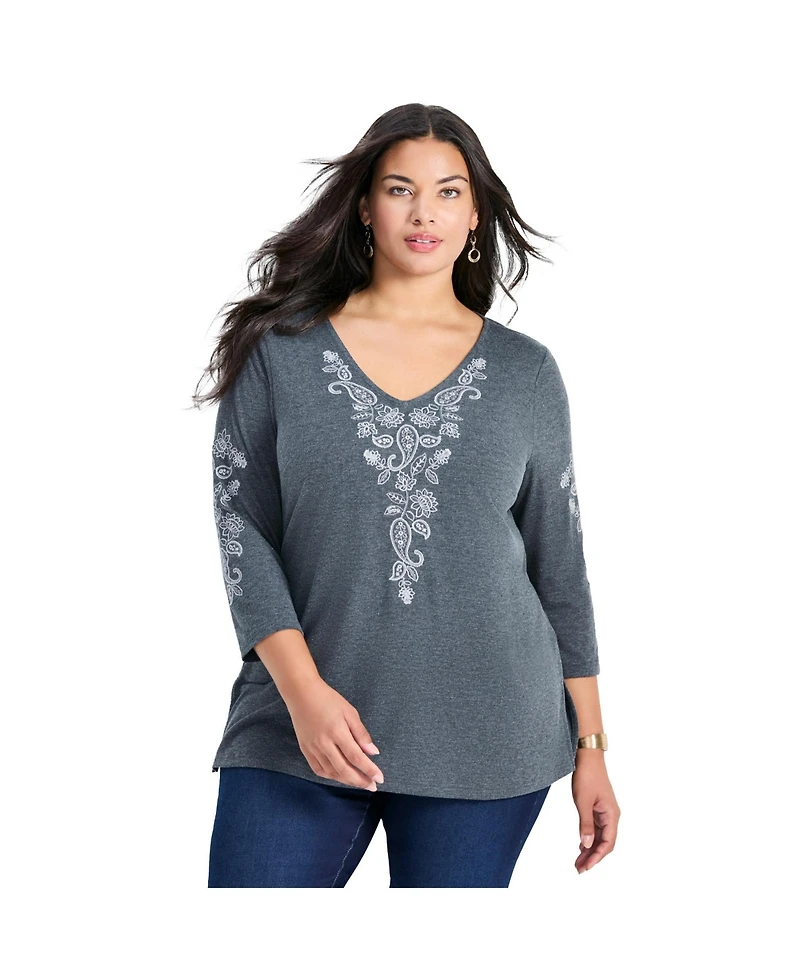 Avenue Women's Plus Casey Embroidered Top