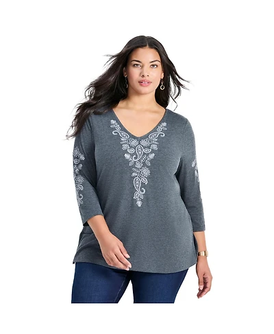 Avenue Women's Plus Casey Embroidered Top