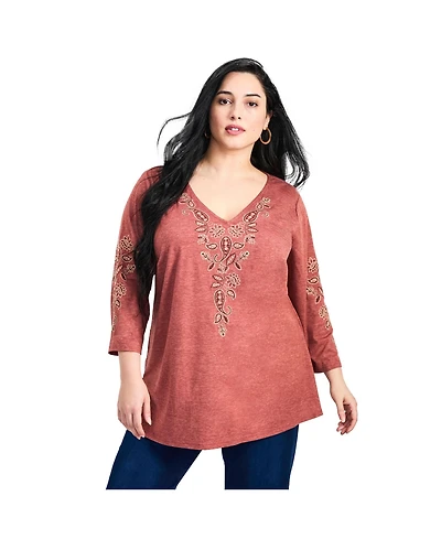 Avenue Women's Plus Casey Embroidered Top