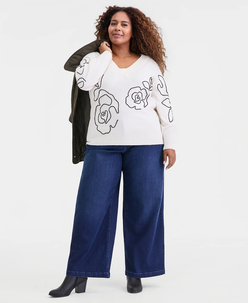 Style & Co Plus Embroidered Soutache Sweater, Macy's Exclusive