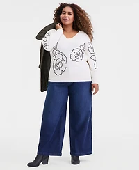 Style & Co Plus Embroidered Soutache Sweater, Macy's Exclusive