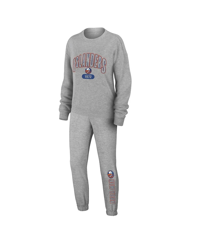 Wear by Erin Andrews Women's 2-Piece Heather Gray New York Islanders Knit Long Sleeve Tri-Blend T-Shirt and Pants Sleep Set