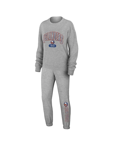 Wear by Erin Andrews Women's 2-Piece Heather Gray New York Islanders Knit Long Sleeve Tri-Blend T-Shirt and Pants Sleep Set