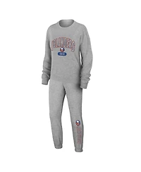 Wear by Erin Andrews Women's 2-Piece Heather Gray New York Islanders Knit Long Sleeve Tri-Blend T-Shirt and Pants Sleep Set