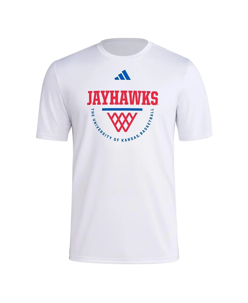 Adidas Men's White Kansas Jayhawks Basketball Practice Net Arch Pregame T-Shirt