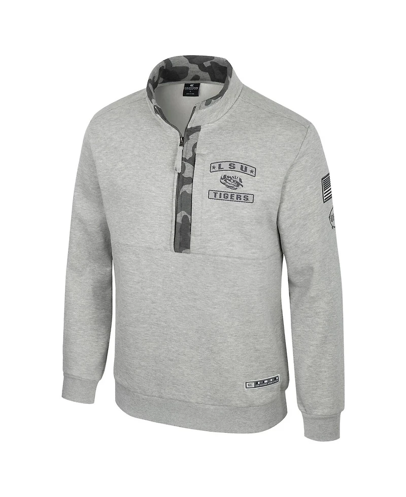 Colosseum Men's Heather Gray Lsu Tigers Oorah Oht Military Appreciation Fleece Quarter-Zip Jacket