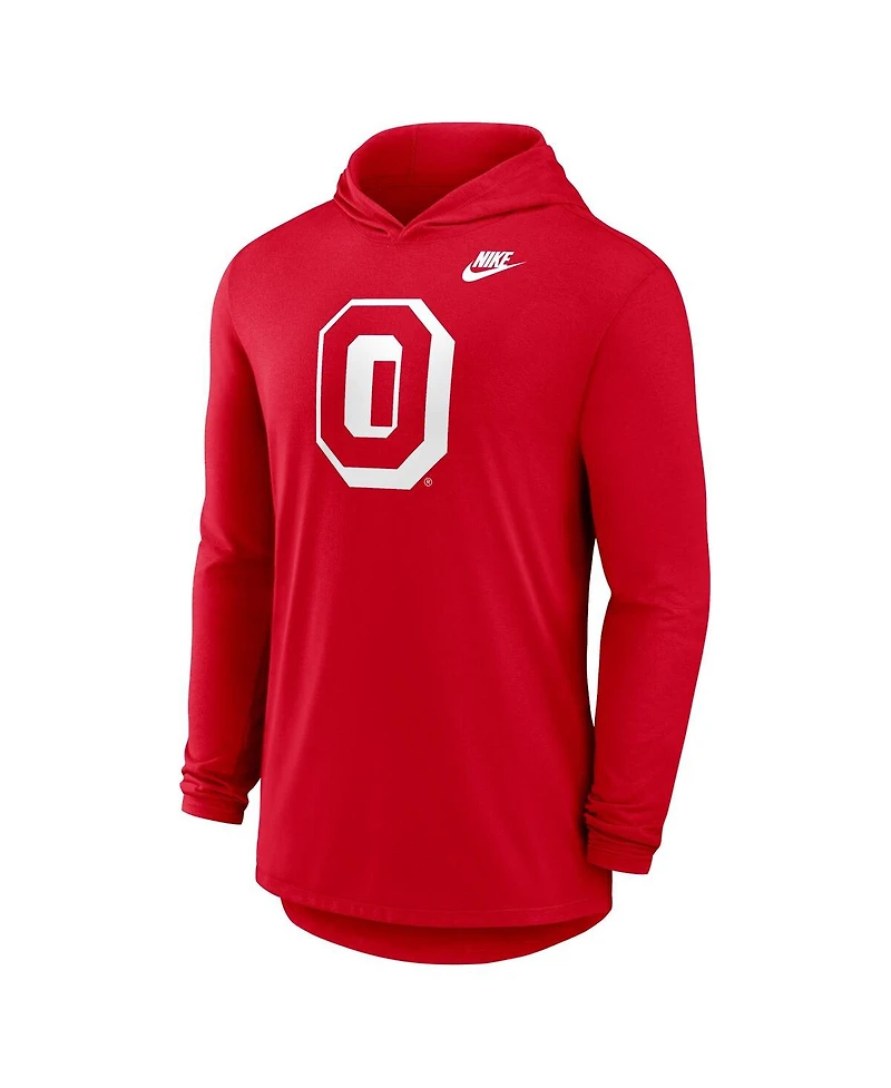 Nike Men's Scarlet Ohio State Buckeyes Legacy Tri-Blend Dri-fit Long Sleeve Hoodie T-Shirt