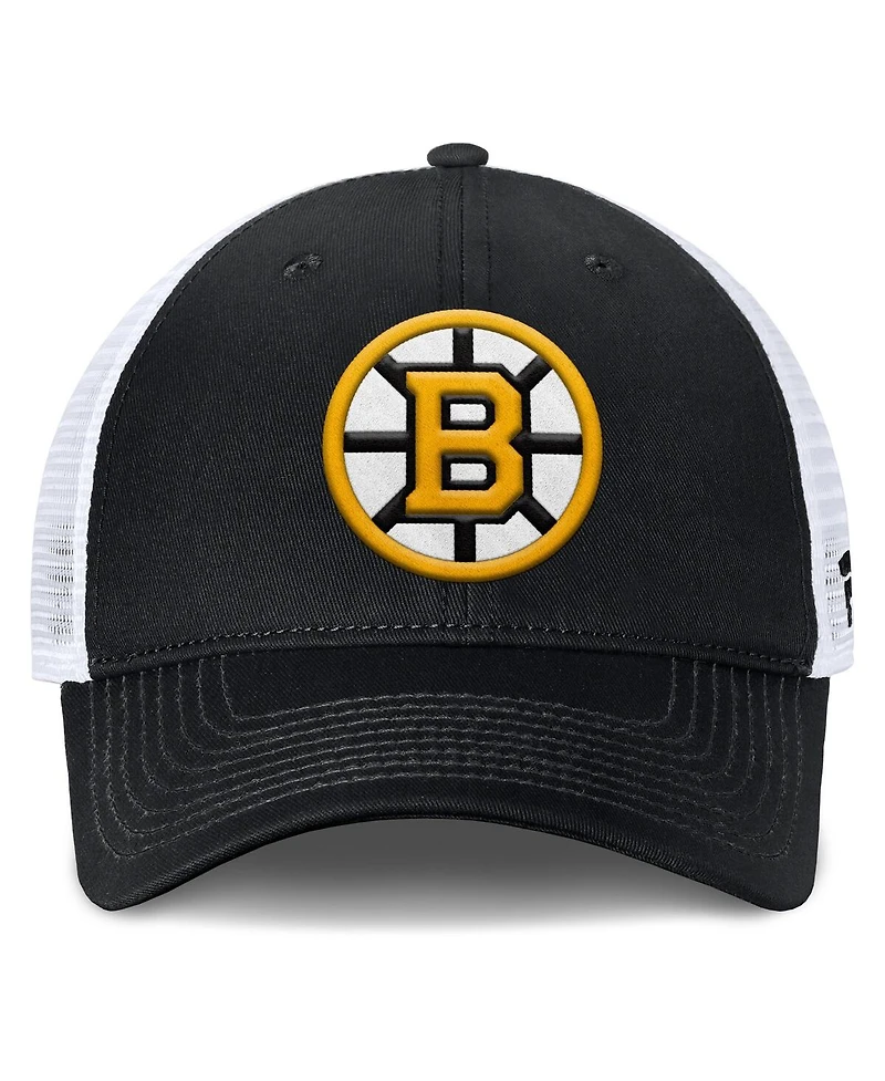 Fanatics Men's Black/White Boston Bruins Core Primary Logo Trucker Adjustable Hat