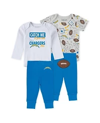 Wear by Erin Andrews Baby Boys and Girls Newborn 3-Piece Los Angeles Chargers Turn Me Around Bodysuits and Pant Set