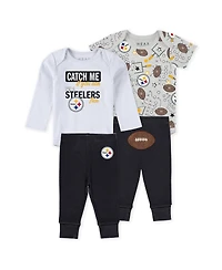 Wear by Erin Andrews Baby Boys and Girls Newborn 3-Piece Pittsburgh Steelers Turn Me Around Bodysuits Pant Set