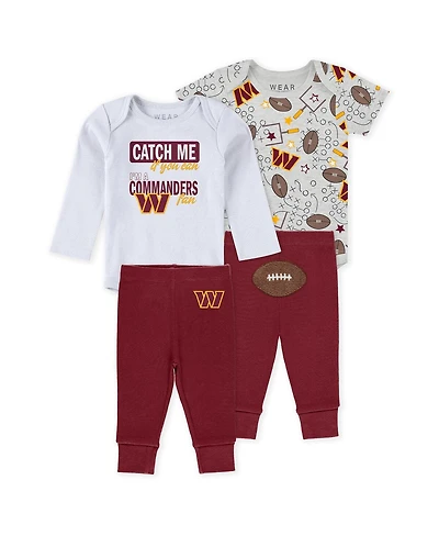 Wear by Erin Andrews Baby Boys and Girls Newborn 3-Piece Washington Commanders Turn Me Around Bodysuits Pant Set