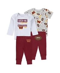 Wear by Erin Andrews Baby Boys and Girls Newborn 3-Piece Washington Commanders Turn Me Around Bodysuits Pant Set