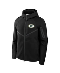 Nike Men's Black Green Bay Packers Tech Fleece Full-Zip Windrunner Hoodie
