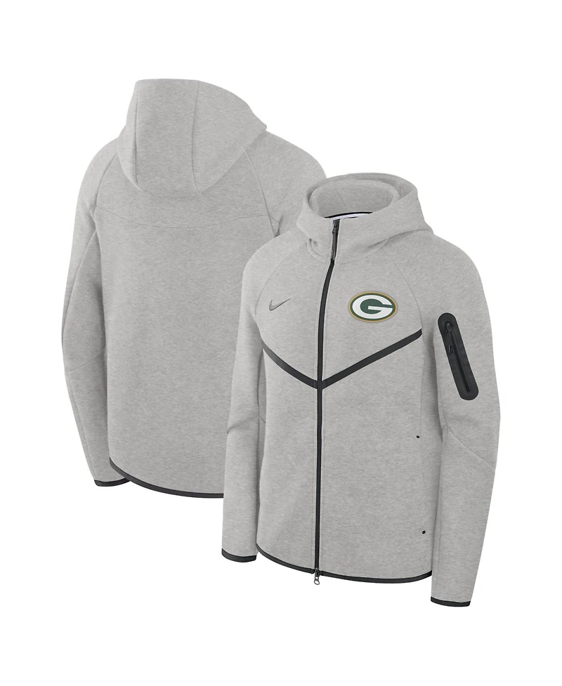 Nike Men's Heather Gray Green Bay Packers Tech Fleece Full-Zip Windrunner Hoodie
