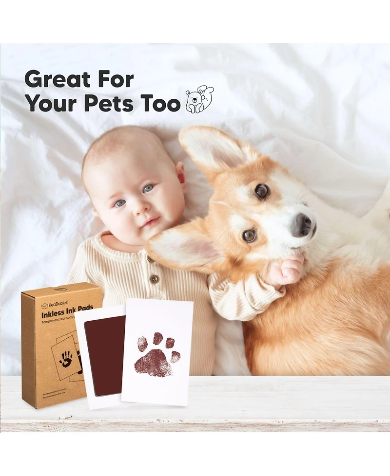 KeaBabies 4pk Inkless Ink Pad for Baby Hand and Footprint Kit, Clean Touch Dog Paw