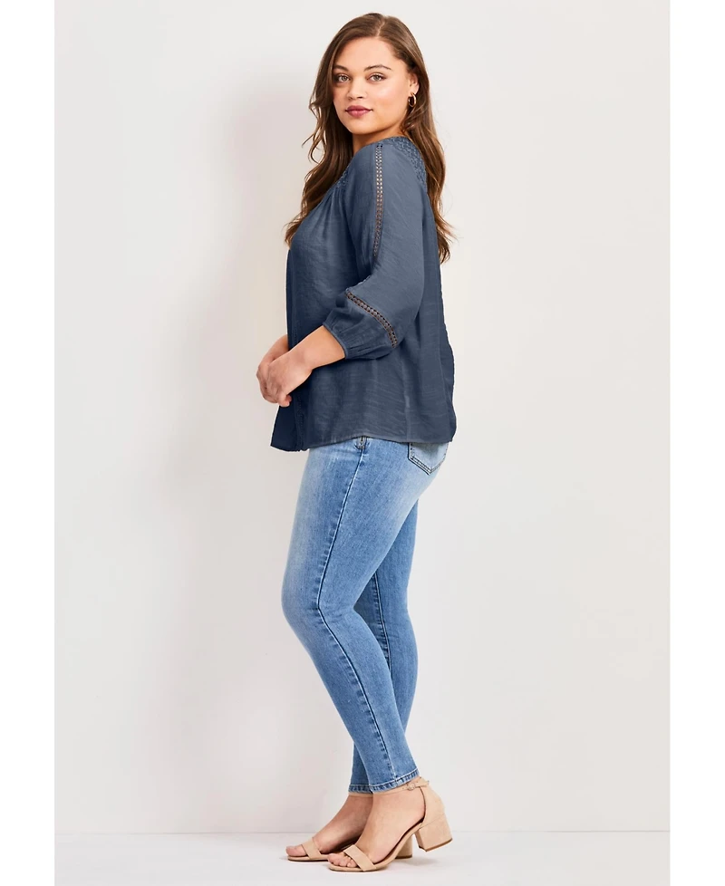Avenue Women's Embroidered Lace Detail Peasant Blouse