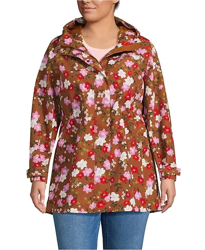 Lands' End Plus Squall Hooded Waterproof Print Raincoat