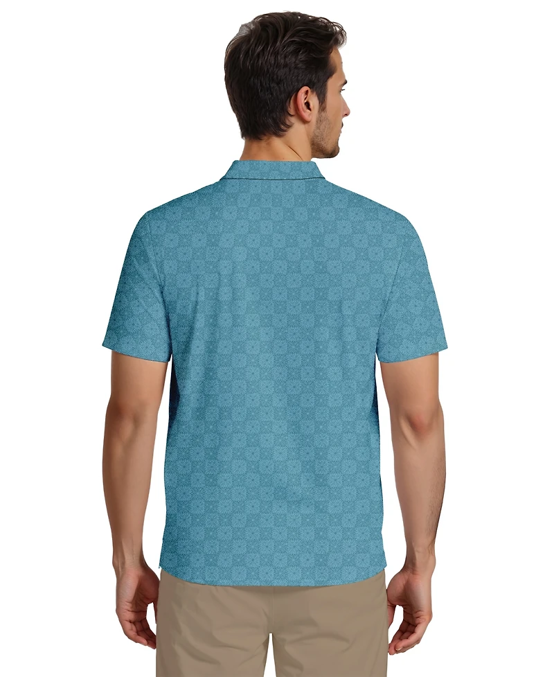 Pga Tour Men's All-Over Batik Geometric Print Short-Sleeve Golf Polo Shirt