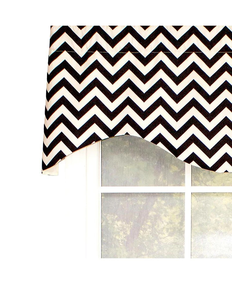 Rlf Home Zig Zag Cornice 100% Cotton with Fully Lined 3" Rod Pocket Valnance for Windows 50" x 17" Black
