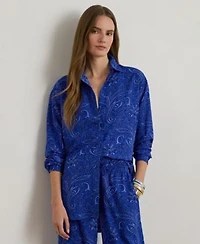 Lauren Ralph Lauren Womens Relaxed Fit Paisley Crepe Shirt