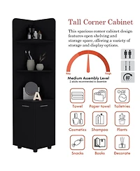 Airsurfer Freestanding Bathroom Cabinet Black Modern Storage Organizer for Bathroom Living Room or Laundry Room