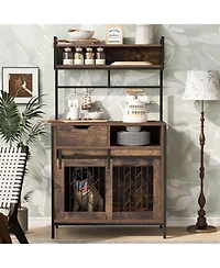 2 in 1 Rustic Dog Crate Side Cabinet Organizer Hutch Kitchen Cabinet with Storage for Small Dogs up to 40lbs