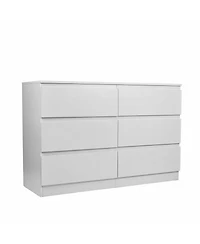 Airsurfer 6 Drawer White Dresser Modern Bedroom Dresser with Spacious Countertop Wood Storage Cabinet with Concealed Handles for Bed and Living Room