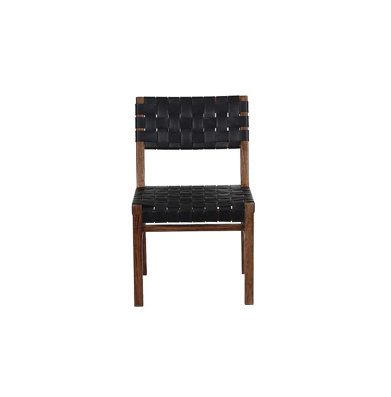 Porter Designs Kier Genuine Leather Basket-Woven Dining Chair, Brown (Set of 2)