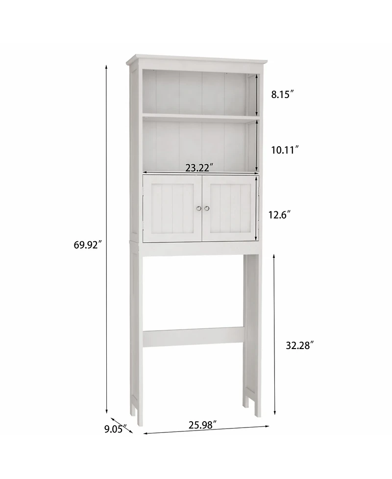 Airsurfer 2-Tier Bathroom Spacesaver Storage Shelf with 2 Doors Wood Storage Organizer Cabinet Freestanding Shelf White