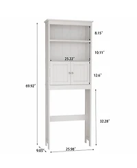 Airsurfer 2-Tier Bathroom Spacesaver Storage Shelf with 2 Doors Wood Storage Organizer Cabinet Freestanding Shelf White