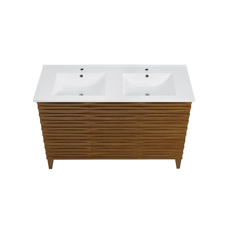 Swiss Madison48 in. Brown Oak, Double Basin Bathroom Vanity With White Ceramic Sink Top