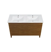 Swiss Madison48 in. Brown Oak, Double Basin Bathroom Vanity With White Ceramic Sink Top