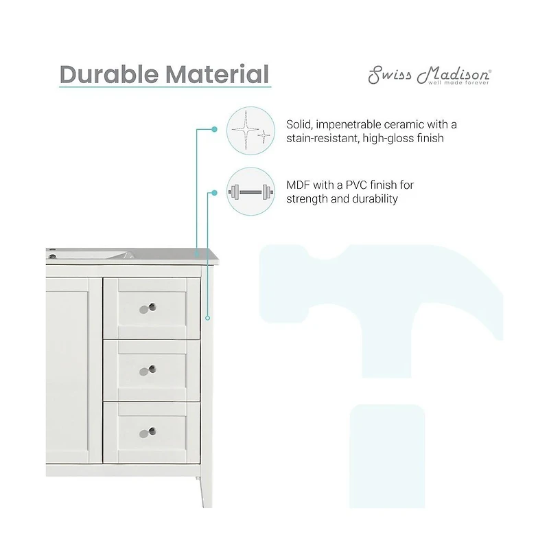 Cannes 48 Single, Two Doors, Three Drawers, Bathroom Vanity